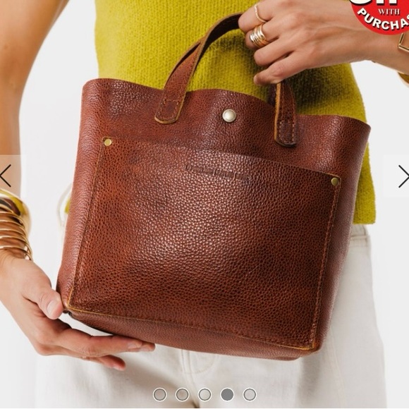 Portland nutmeg Leather mini crossbody Tote - Picture 5 of 13